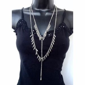 BCBGENERATION NECKLACE SILVER TONED FRINGE LAYERED